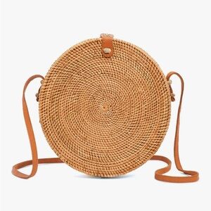 NWT rattan wicker circle shoulder bag purse